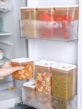 WORTHBUY Прозрачна запечатана кутия за съхранение на храни Хладилник Свежа кутия за съхранение на юфка Контейнер за съхранение на зърнени подправки за кухня