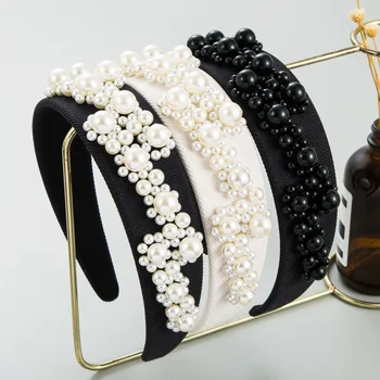White Black Pearl Crown Headdress Fashion Hairband Luxury Baroque Headband Headwear Women Bridal Hair Accessories
