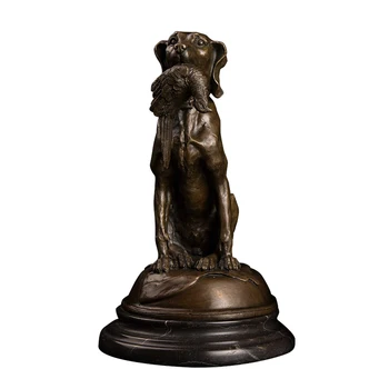 XZ-066 Леене бронзов животински статуя скулптура бронзово куче с храна статуя фигурки за дома къща декорация мед куче