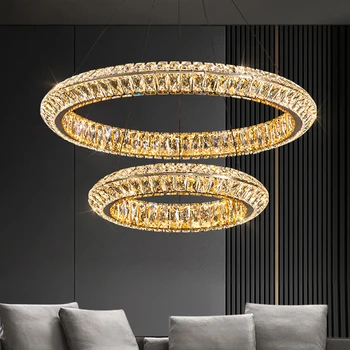 YOOGEE кръгъл пръстен кристал за полилей модерна висяща лампа висулка светлини хол трапезни маси зала злато LED Llights