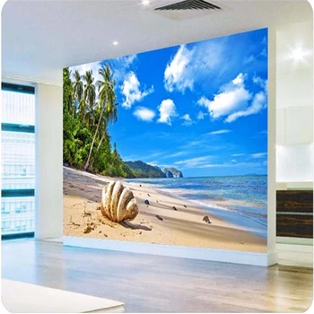 beibehang фото тапет 3d подови настилки живопис Фон на хола плажни облаци кокосови черупки Вид на море голям стенопис тапет