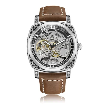 Автентични маркови резбовани часовници Напълно автоматични мъжки часовници Hollowed Fashion Механични часовници луксозен MAN WATCH Reloj Hombre