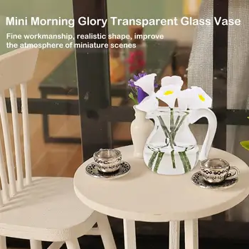 Аксесоари за къщи за кукли Реалистични миниатюрни цветя DIY Dollhouse декорация стъклена ваза за хидропонни растения трайни мини
