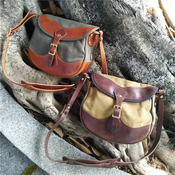 Американски ретро масло восък платно чанта и жените случайни crossbody чанта растителни дъбени кожа седло чанта едно рамо малка чанта