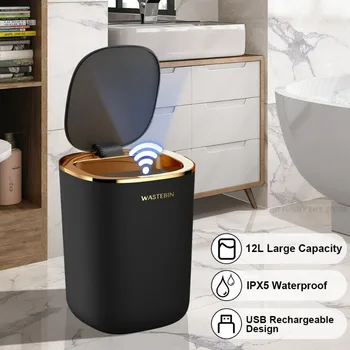 Баня Интелигентен сензор за боклук Кошче за боклук 12L Луксозна кофа за боклук автоматична кофа за боклук за кухня Тоалетна кошче за отпадъци Умен дом