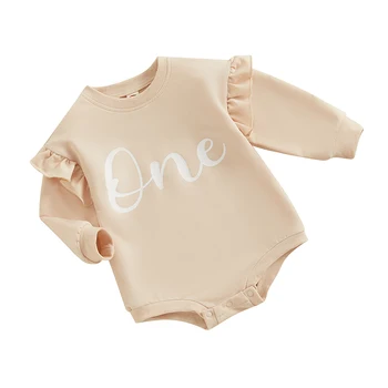 Бебе бебе момиче 1-ви рожден ден облекло една година Ruffle дълъг ръкав Crewneck суитчър ризанки ризи пролетни дрехи