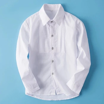 Бебе малко дете тийнейджърски дрехи училище униформа момчета ризи бял дълъг ръкав завой-надолу яка детска риза за момчета деца върховете