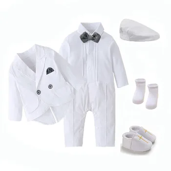 Бебе момчета джентълмен комплект малко дете бебе дрехи жилетка костюм костюм сватба рожден ден парти костюм бебе облекло