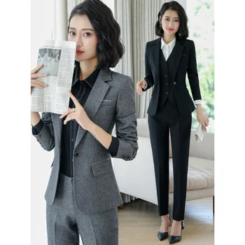 Бизнес костюм дамски черен малък бизнес палто пролет, есен и зима хотел униформа козметик работно облекло бизнес за