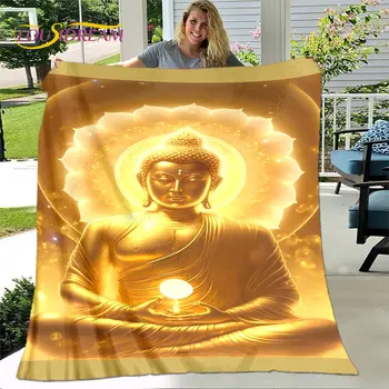 Буда Шакямуни будизъм Вяра Религия Меко плюшено одеяло, фланелено одеяло за хвърляне на одеяло за хол спалня легло диван Молете се