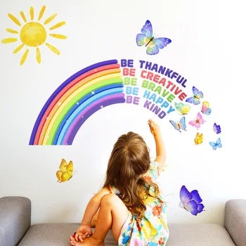 Български Rainbow Sun пеперуда творчески стена стикери самозалепващи PVC дома декор за хол спалня