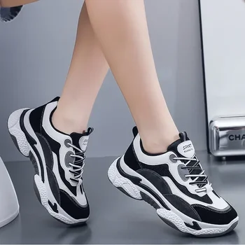 Висококачествени дамски обувки есен нов корейски стил модни маратонки жени дебела подметка повишени ежедневни обувки Zapatillas De Deporte88