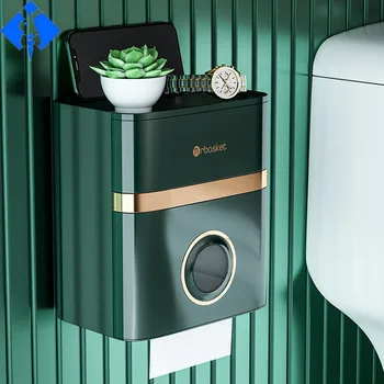 Водоустойчив държач за тоалетна хартия Стойка за стена Светлина Луксозен стил Тъкан кутия Тава за баня Рафт Кутия за съхранение на ролка хартия без перфоратор