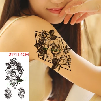 Водоустойчиви временни стикери за татуировки Голяма роза цвете геометрични фалшиви Tatto флаш Tatoo ръка обратно крак изкуство за жени мъже