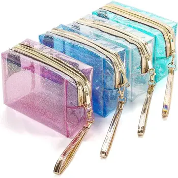 Водоустойчиви козметични чанти Преносима прозрачна чанта за грим с дръжка PVC чанта за съхранение