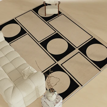 Всекидневна Килим Ретро минимализъм Геометричен печат Пухкав килим с голяма площ Декорация на дома Мода Мека без гънки полиестерна мат