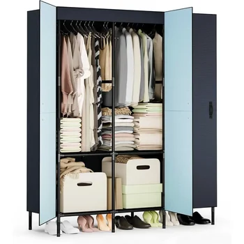 Гардероб, кутия за съхранение на дрехи, преносим шкаф с 3 врати и супер здрави стоманени тръби, шкаф за багажник за гардероб