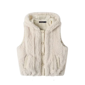 Голф есен/зима Faux заек плюшена жилетка яке с качулка на върха, облечен камизола яке