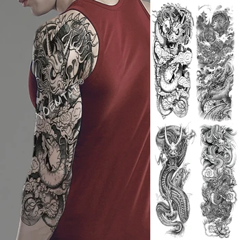 Голяма ръка ръкав татуировка дракон временни фалшиви татуировки вълк изкуство стикери старата школа мъже жени пълен тотем tatto