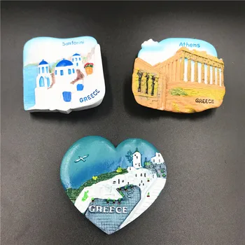 Гръцки туристически сувенир Магнити за хладилник Остров Санторини смола хладилник стикер Егейско море за дома декор