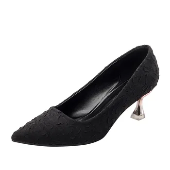 Дамски Помпи Обувки 2023 Пролет заострени пръсти PU 7CM тънки токчета мода рокля сандали парти сватбени обувки черно високо качество