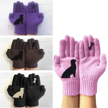 Дамски вълнени ръкавици есен и зима пръст топло удебелени кученце кост сладък печатни ръкавици Ветроупорен сензорен екран топли ръкавици
