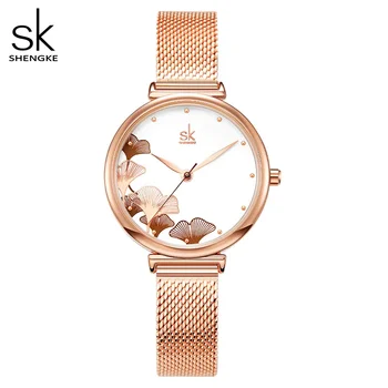 Дамски часовник женски гинко листа модел стоманена мрежа лента известен часовник водоустойчив ръчен часовник висока красота кварцов часовник 0139