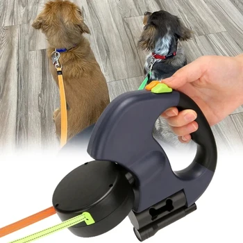 Двойно куче каишка прибиращ рулетка каишка осветление домашен любимец ходене олово куче отразяващТягово въже 3M дълги каишки за две кучета