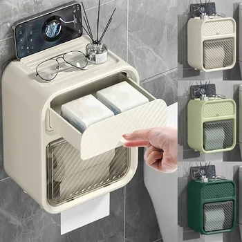 Двуслоен държач за тоалетна хартия, пластмасов стенен монтаж, водоустойчива ролкова хартиена кутия за тъкани с чекмедже, стойка за съхранение на баня, 1Pc