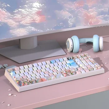 Дебелостенни PBT клавиши подарък изящен цветен розов двоен изстрел бояSubbed за игри механична клавиатура
