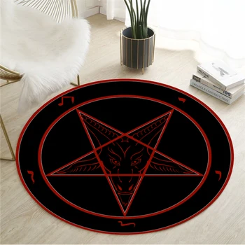 Демон Сатана Кръгъл килим, детска зона за отдих Всекидневна Спалня Площ Килим стая Възглавница за облегалка за глава Без хлъзгане Мат Йога Мат