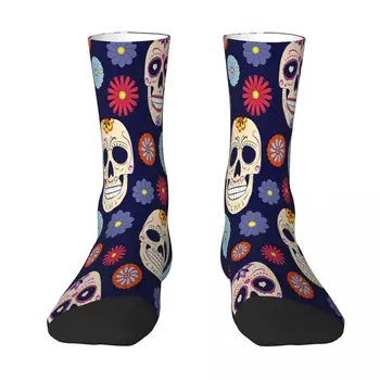 Ден на мъртвите захар Мексико мексикански череп черепи чорапи чорапи мъже жени полиестерни чорапи адаптивни дизайн