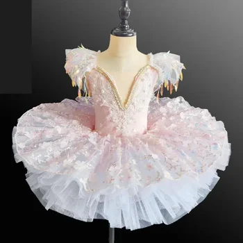 Детска професионална балетна рокля момиче пайети пискюл модерен танц рокля гимнастика балет момиче рожден ден принцеса рокля