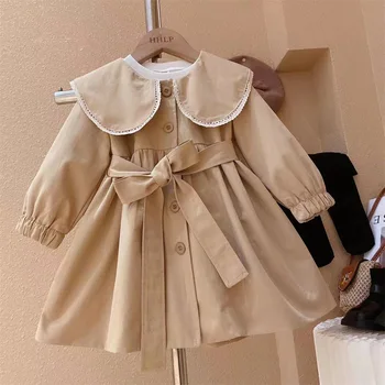 Детски дрехи 2023 Пролет и есен Нова корейска версия момиче палто мода кукла яка талия яке