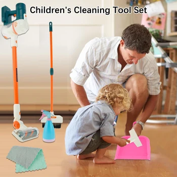 Детски комплект за почистване Реалистичен комплект метли за малки деца за домакинство Образователни играчки за почистване на бебета с прахосмукачка за метли