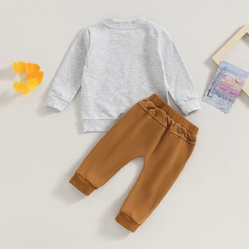 Детски момчета 2-парче облекло дълъг ръкав писма печат суитчър с ластик Sweatpants есен облекло