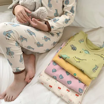 Детски пижами комплект Есенна карикатура дълъг ръкав памук момчета спално облекло мода момичета нощно облекло комплекти облекло