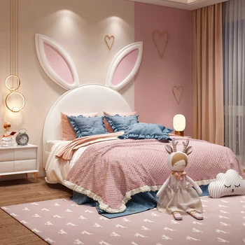Детско легло момиче заек легло момиче инвятър онлайн знаменитост принцеса легло момиче масивно дърво розово модерни минималистични мебели