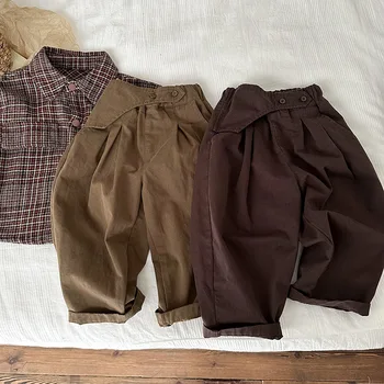 Детско облекло Момчета Гащеризони Пролет и Есен 2023 Нови модни нередовни ежедневни панталони Плътен цвят Панталони с пълна дължина
