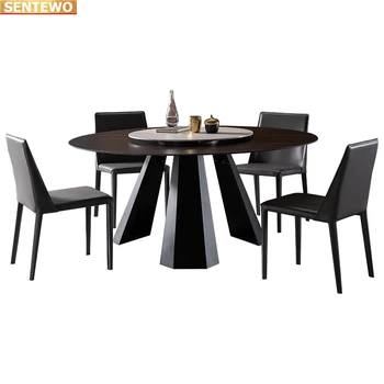 Дизайнер Луксозен кръгъл мрамор Rock Slab маса за хранене комплект 4 6 8 стола mesa de comedor мебели comedor Неръждаема стомана злато база