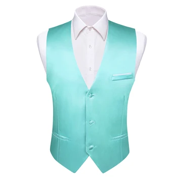 Дизайнерски мъжки копринен сатен плътен син зелен синьо синьо синьо жилетка тънък годни сватба официално бизнес парти без ръкави яке Бари Уанг