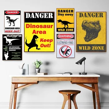 Динозаврите опасност предупредителен знак плакат самозалепващи изкуство плакат ретро Крафт хартия стикер DIY стая бар кафе реколта декоративни