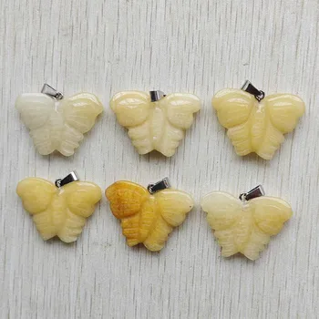 Добро качество Естествен жълт нефрит издълбани висулки пеперуда за бижута аксесоари вземане 6бр / партида на едро безплатна доставка