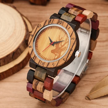 Дървен часовник за мъже Мода Цветна лента Часовник Мъжки кварцов прост дървен часовник Часовници Мъжки ръчни часовници Relogios masculino