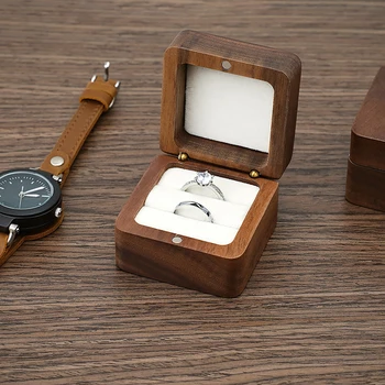 Дървена кутия за пръстени Висококачествен дисплей за бижута Любовник Притежател на пръстен Предложение Годеж Сватба Сватба Годишнина Любов Подарък