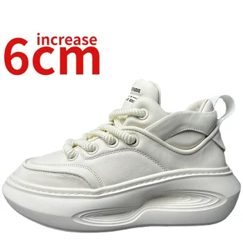 Европейска мода спортни обувки за отдих за мъже увеличени 6 см дизайн естествена кожа дебела подметка повдигнати платформа татко обувки мъжки