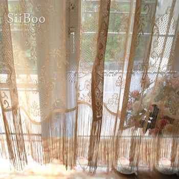 Европейски жълт бял бродирана мрежа дантела залив прозорец преградна завеса за кухня хол rideaux pour le salon SP6066