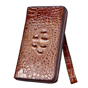 Естествена кожа бизнес дълъг цип портфейл мъжка мода множество карти чантата висок клас съединител чанта луксозен клип чанта високо качество