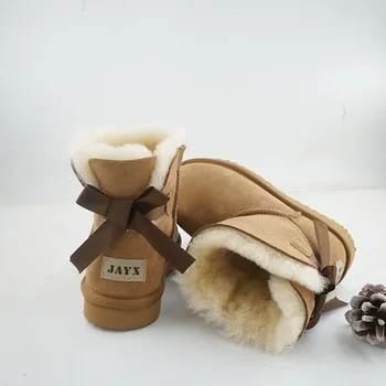 Жена сняг ботуши истински овча кожа жени ботуши дамски обувки най-продавани плюс размер реална овча кожа жените зимна класика