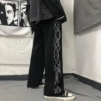 Жени Реколта дъна панталони хлабав пънк двойки Harajuku Streetwear хип-хоп готически sweatpants корейски мода широк крак панталони Y2k